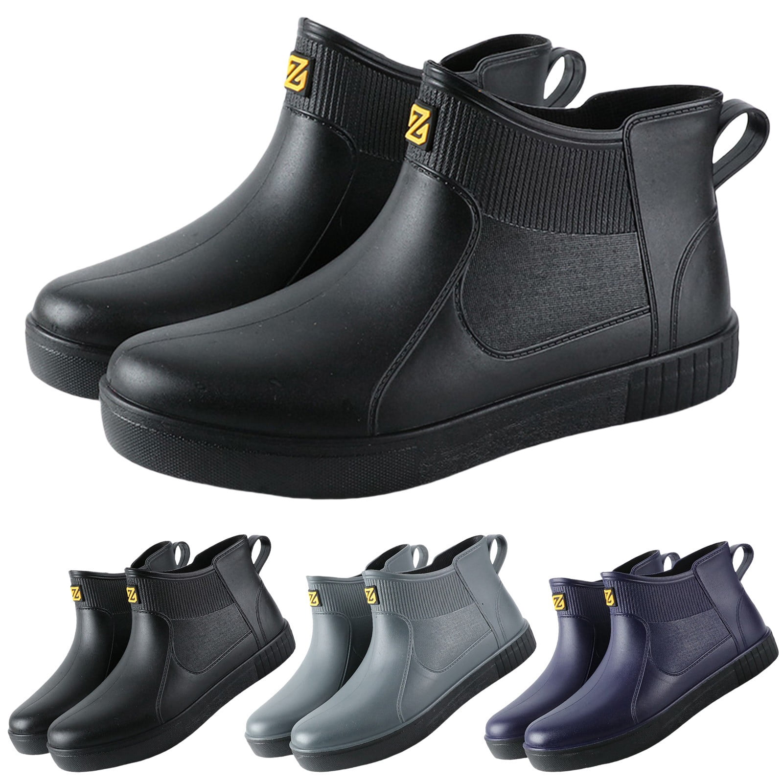 TIREOW Men's Ankle Rain Boots Slip On Deck Boots Anti-Slip Rubber Waterproof Boots Lightweight Slip-On Rain PVC Footwear for Outdoor Gardening Boating Camping Sailing River