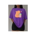 thumbnail image 1 of Playera Blusa De Capybara Tomando Refresco Ropa Divertida Para Mujer Capibara Color Morado Talla Chica Marca Emil SaEs, 1 of 4