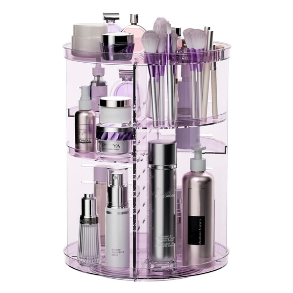 Organizador de maquillaje Jiavarry, bandeja giratoria ajustable, color morado