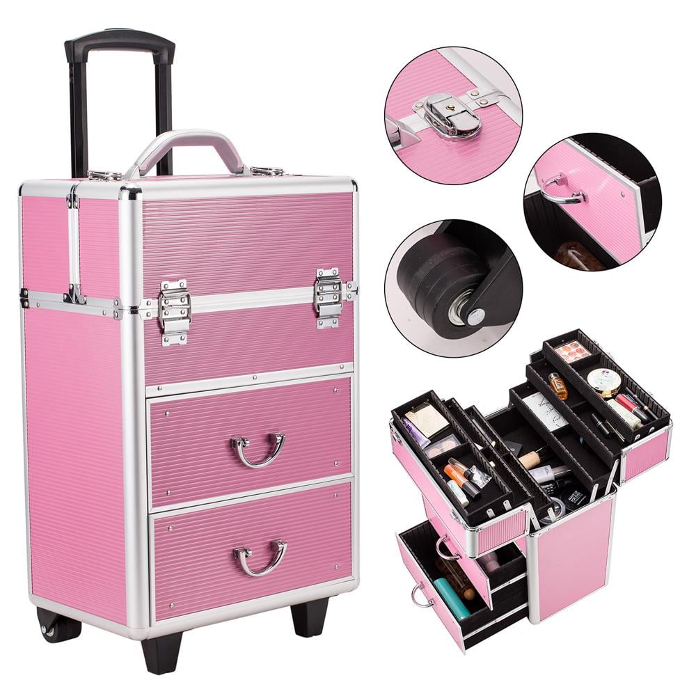 Smilemart Pink 3 in 1 Makeup Beauty Case Trolley Cosmetics Train Salon Storage Organizer