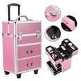 thumbnail image 1 of Zimtown 3-in-1 Rolling Professional Cosmetic Makeup Case with Wheels Gift For Women, Pink, 1 of 6
