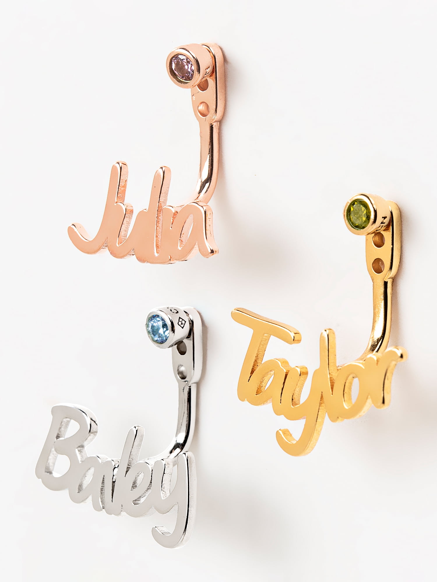Personalized Planet Name and Birthstone Front/ Back Earrings ,Women's