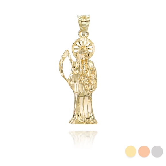 14k Solid Gold Santa Muerte Charm Pendant Necklace