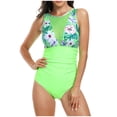 thumbnail image 2 of Wycnly Womens Swimsuits Modest Swimsuit for Women Modest Swimsuit One Piece Swimsuit Summer Beach Leaves Print Mesh Patchwork Tummy Control Swim Suit Womens Swimsuits Tummy Control, 2 of 4