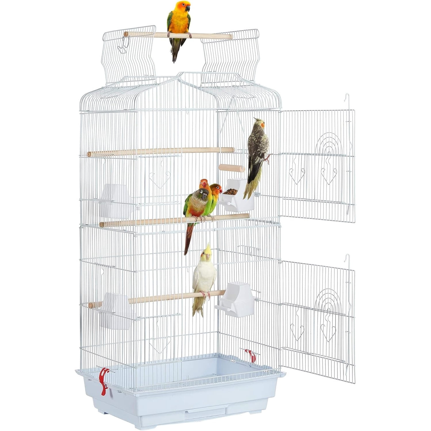 41'' Open Top Medium Size Quaker Parrot Bird Cage Cockatiel Indian Ring Neck Sun Parakeet Green Cheek Conures Lovebird Budgie Canary Finch Parrotlet Bird Cage, White