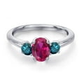 thumbnail image 3 of Gem Stone King 925 Sterling Silver Red Created Ruby and Blue Diamond Engagement Ring for Women | 1.15 Cttw | Oval 7X5MM | Gemstone July Birthstone | Size 6, 3 of 6