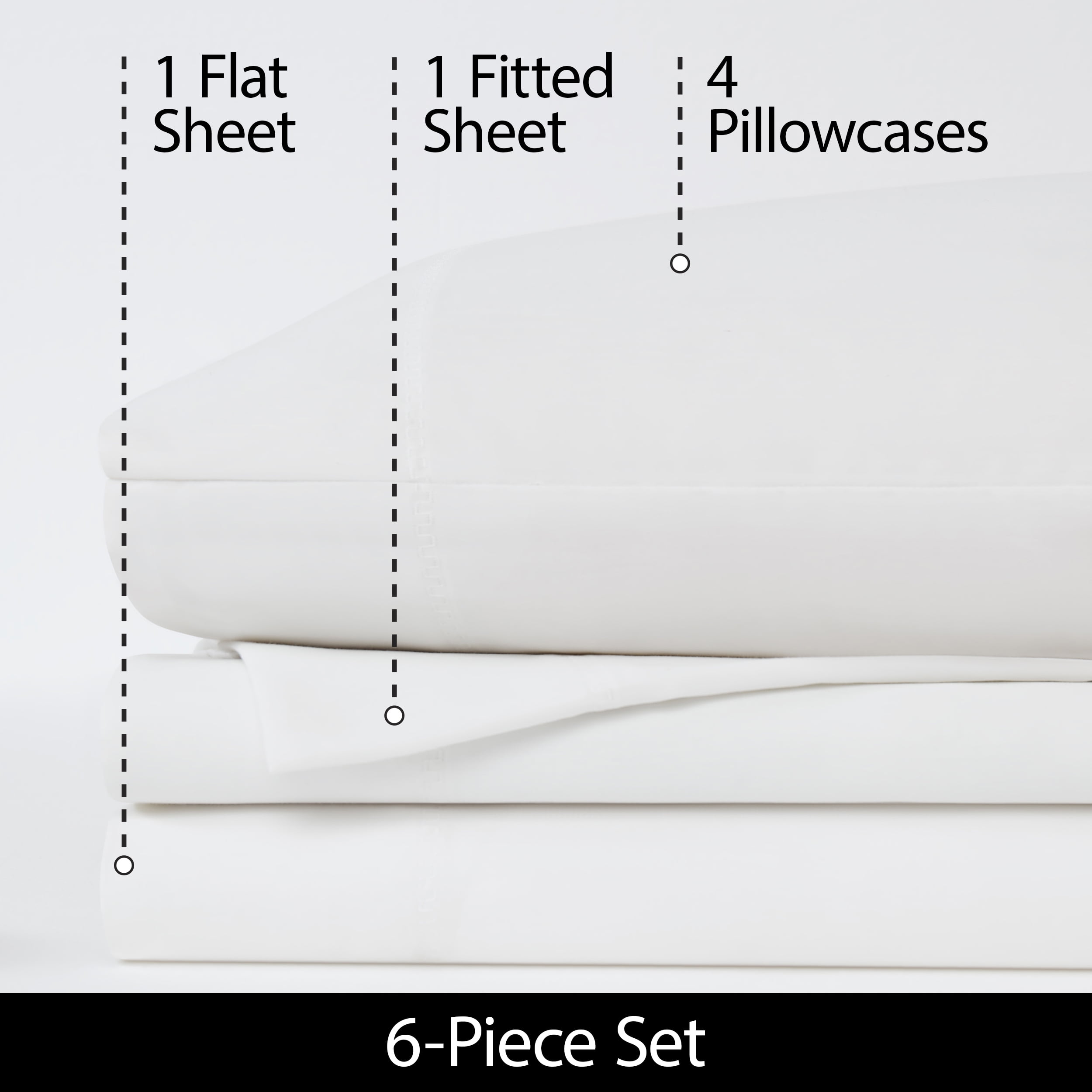 Allswell 6-Piece 300 Thread Count White Cotton Lyocell Blend Bed Sheet Set, Queen