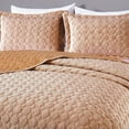 thumbnail image 6 of Chezmoi Collection Embossed Velvet Quilt Set Queen Size, Apricot Orange - Plush Lightweight Soft Octagon Stitched Velvet Bedding Set with 2 Pillow Shams for All Seasons Washed Microfiber Reverse, 6 of 8