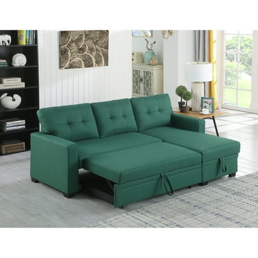 4-in-1 Convertible L Shaped Couch with Pull Out Bed and Storage,Sectional Sleeper Sofa with Reversible Chaise for Living Room, Apartment, Bedroom,Green