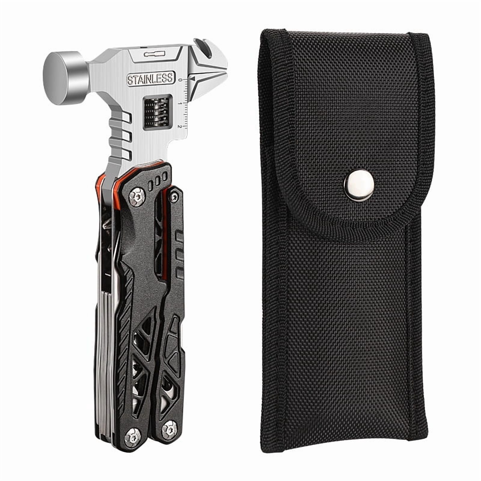 Upgraded Adjustable Wrench Multitool Hammer with Steel Replaceable Wire Cutters for Men,18 in 1 Pocket Multi Tool Knife with Spring-Action Pliers for Camping,Survival
