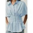 thumbnail image 6 of Striped Button Down Shirts for Women Short Sleeve Pleated Corset Blouse Casual Summer Blue Stripes S, 6 of 8