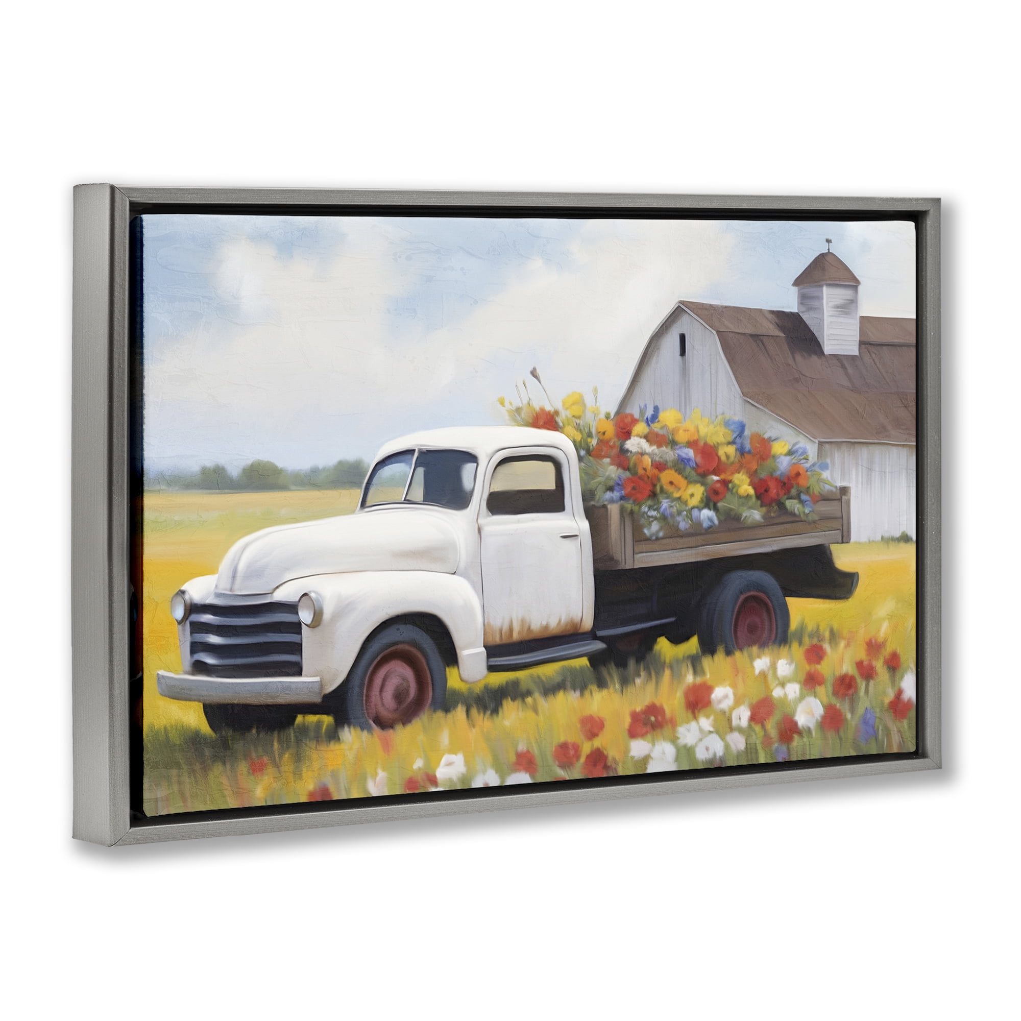 Stupell Industries Floral Truck Delivery Plants & Flowers Painting Gray Floater Framed Canvas Art Print Wall Art, 31 x 21