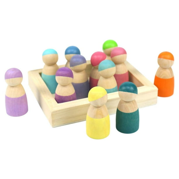 12 PCS Mini Wooden Peg Doll Figures Building Educational Fun Toy