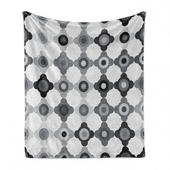 Abstract Soft Flannel Fleece Throw Blanket, Surreal Irregular Geometric Shapes in Greyscale Tones, Cozy Plush for Indoor and Outdoor Use, 50" x 60", Charcoal Grey Dimgray, by Ambesonne