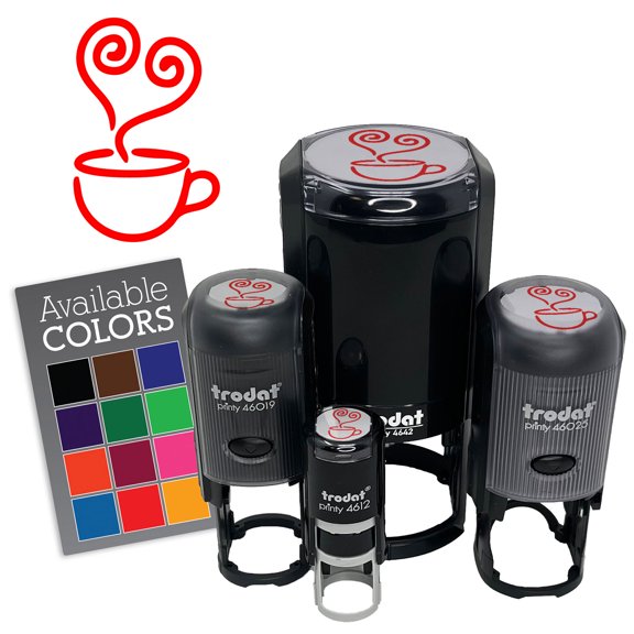 Cute Coffee Heart Mug Cup Self-Inking Rubber Stamp for Stamping Ink Stamper Crafting Planners - 1/2 Inch Mini - Black Ink