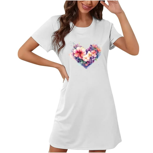 Camisón corto de talla grande para mujer, camisón de manga corta con estampado de pecho a la moda, camisón para mujer