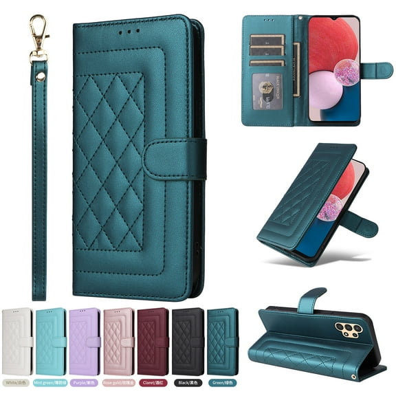 Compatible with Samsung Galaxy A32 5G Case, Premium Leather Wallet Book Case Magnetic Flip RFID Blocking Credit Card Holder Kickstand with Wrist Strap Shock Absorbing Case, Darkgreen