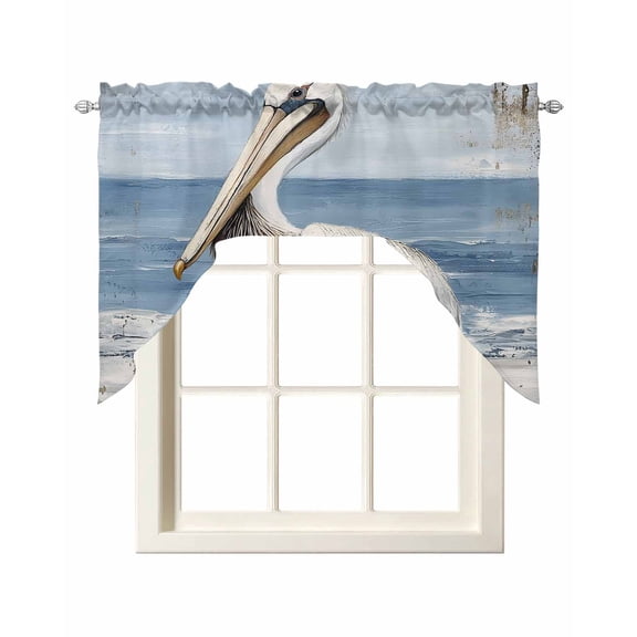 Coastal Pelican Swag Valances for Windows, Small Curtains Drapes, Modernism Art Oil Painting Birds Kitchen Window Curtains Over Sink Rod Pocket Window Treatment Valance for Bedroom/Bathroom 56"x36"