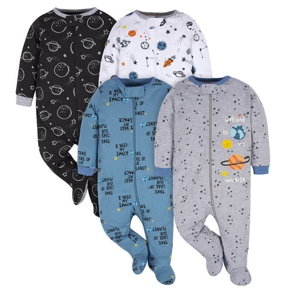 Gerber Baby Boys - Paquete de 4 pies para Dormir y Jugar, Space, 0-3 Meses