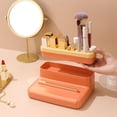 thumbnail image 3 of Organizador de maquillaje, doble capa apilable de gran capacidad, bolsa de cosméticos portátil desmontable, estuche para , anillos, joyas, Naranja, 3 of 9