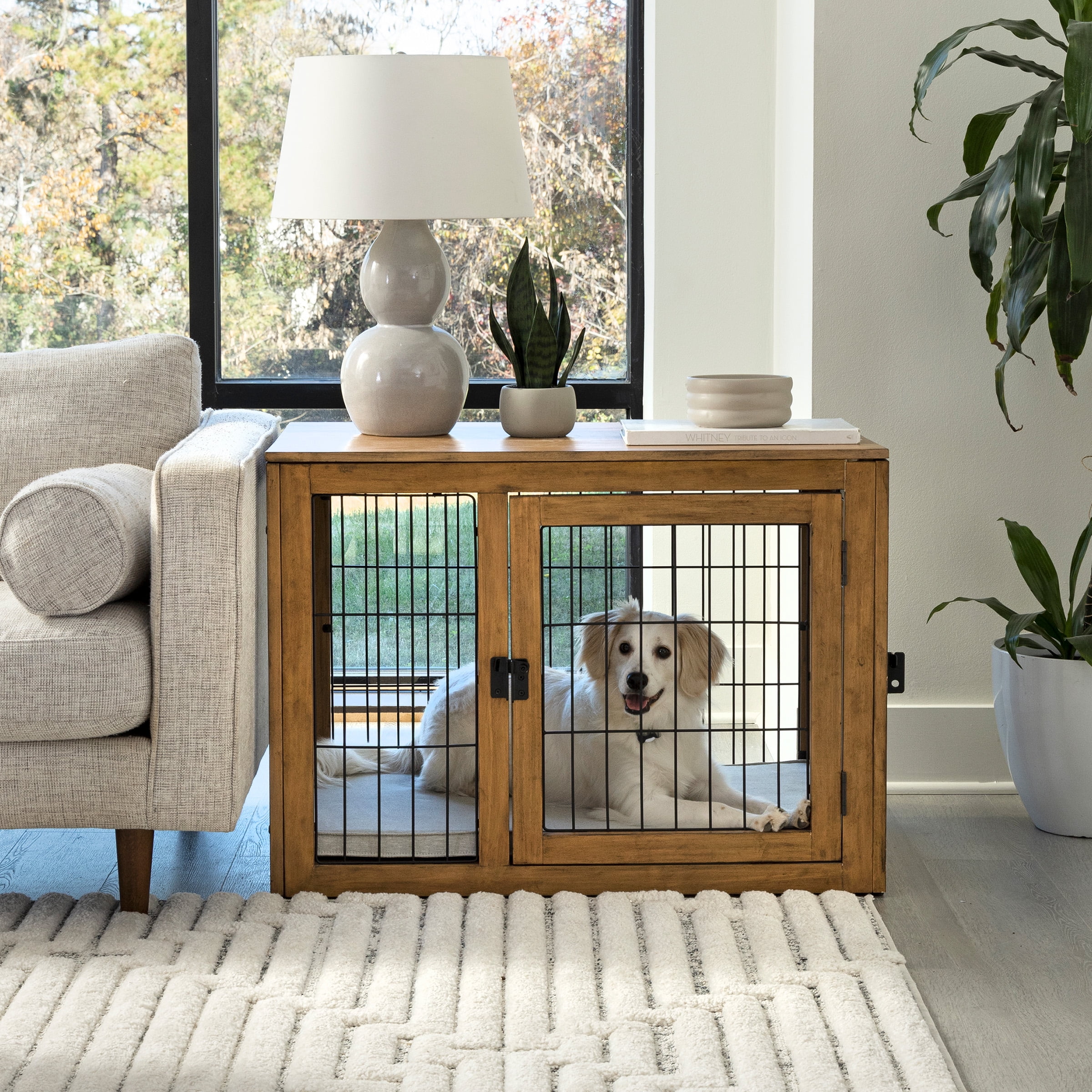 PETMAKER Furniture-Style Dog Crate with Double Doors and Cushion (Natural)