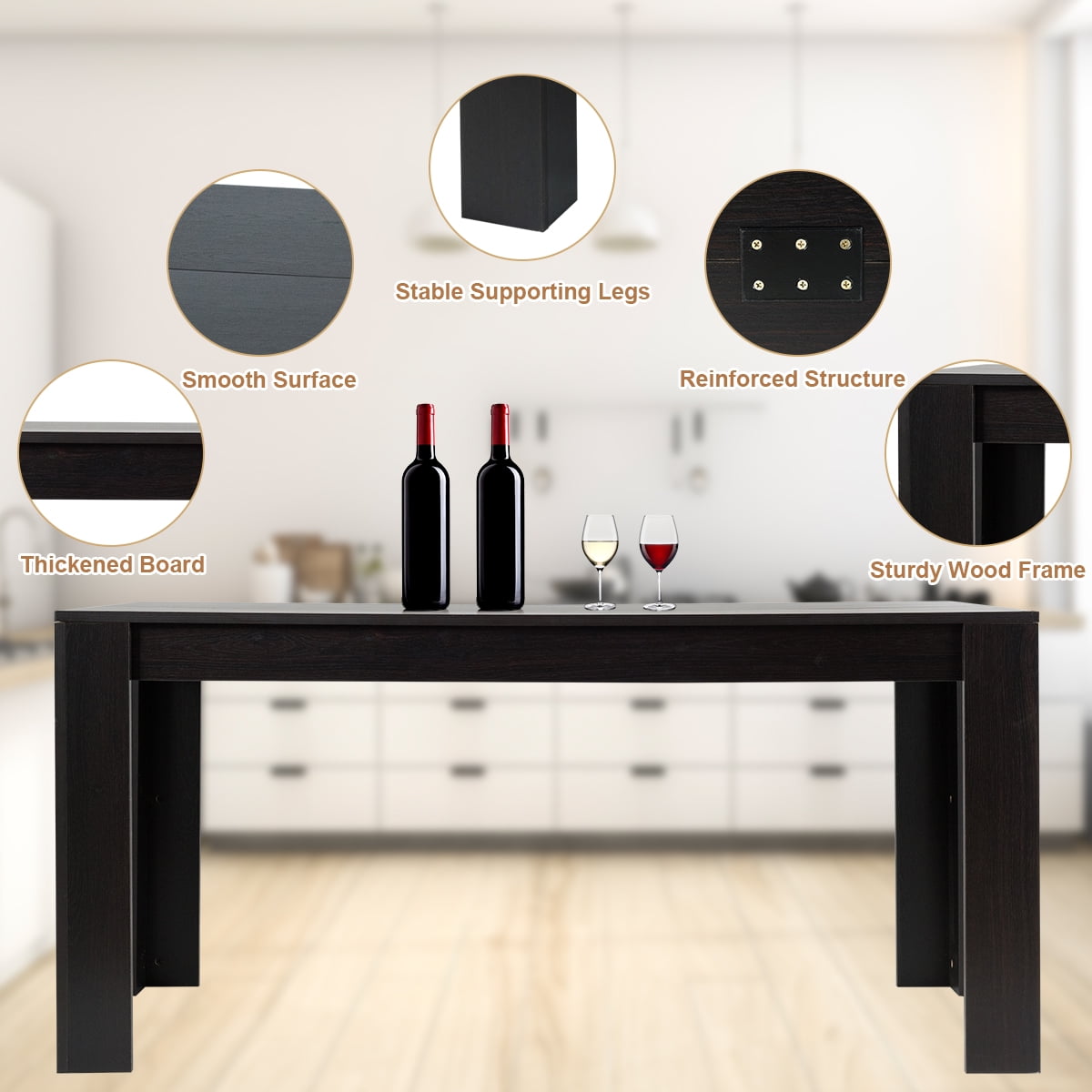Costway 63" Dining Table Rectangular Modern Kitchen Table For 6 People Home Furniture Black