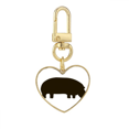 thumbnail image 1 of Black Hippopotamus Animal Portrayal Gold Heart Keychain Metal Keyring Holder, 1 of 3