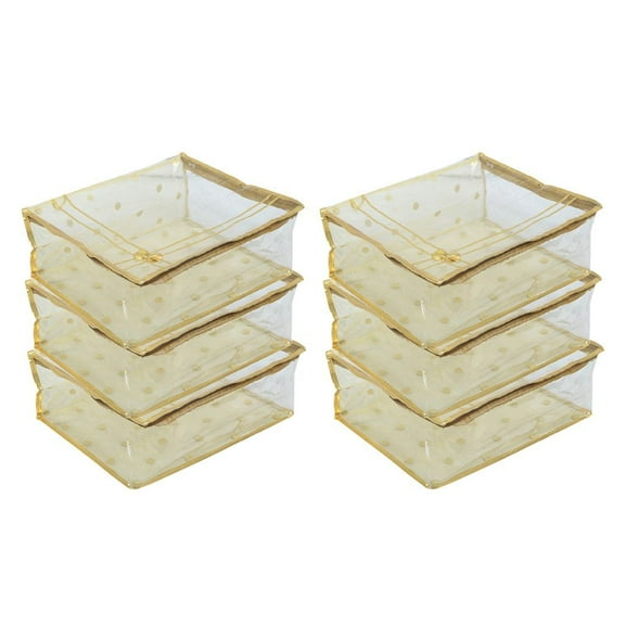 Kuber Industriesâ„¢ Heavy Transparent Net Golden Saree Cover In Polka Dots Set of 6 Pcs (Wedding Gift)