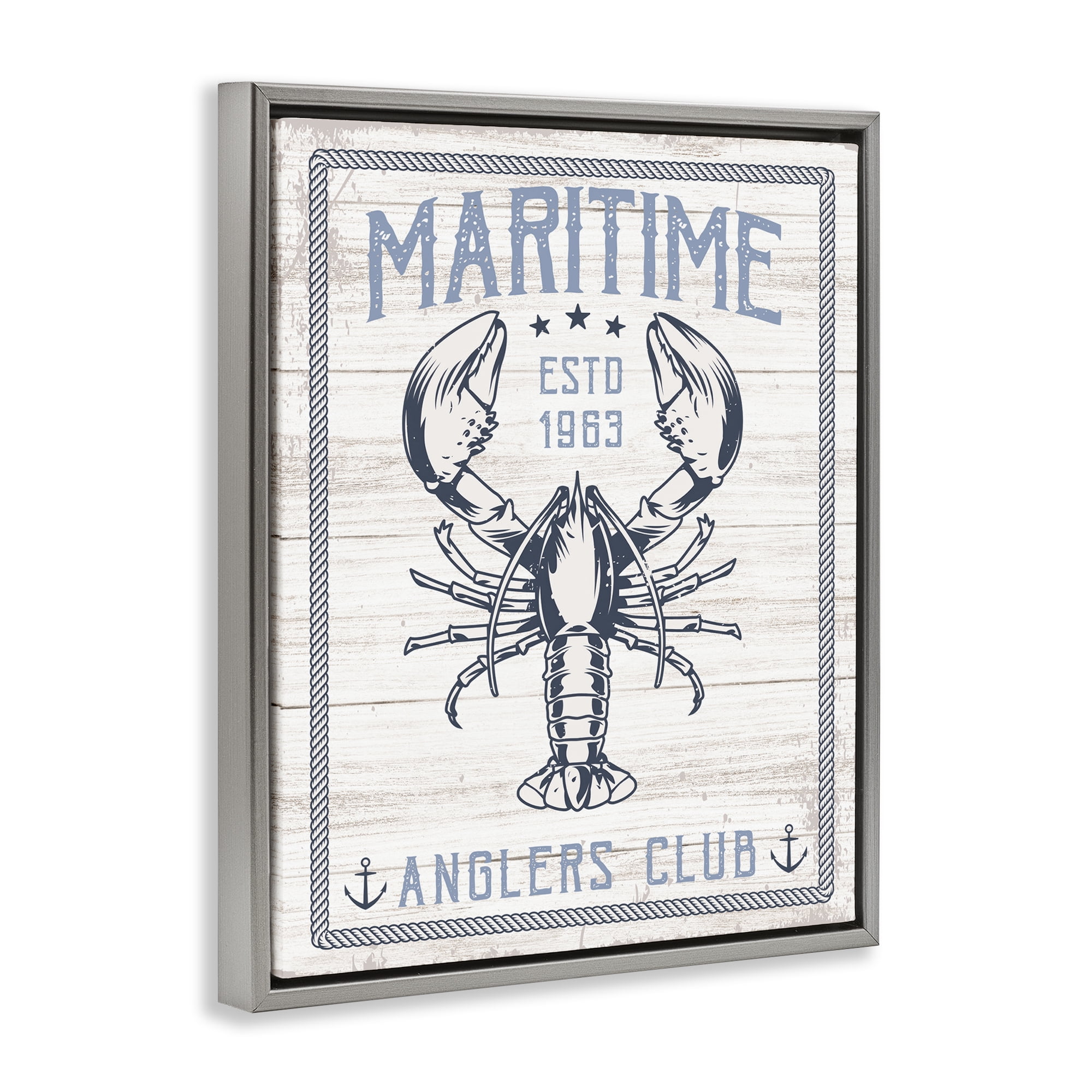 Stupell Industries Maritime Anglers Club Nautical & Beach Painting Gray Floater Framed Canvas Art Print Wall Art, 25 x 31