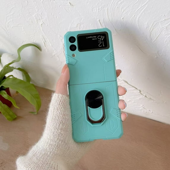 Nalacover Rugged Case for Samsung Galaxy Z Flip4, Slim Fit Finger Ring Holder Kickstand Magnetic Cover Compatible with Car Mount Anti-Scratches Shockproof Case for Samsung Galaxy Z Flip4,Skyblue
