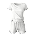 thumbnail image 4 of Tnhcen Women's Summer Ice Silk Pajama Set, Short Sleeve Sleepwear 2 Piece Set with Ruffles, Free Size Loungewear Shorts Set Soft Breathable, 4 of 7