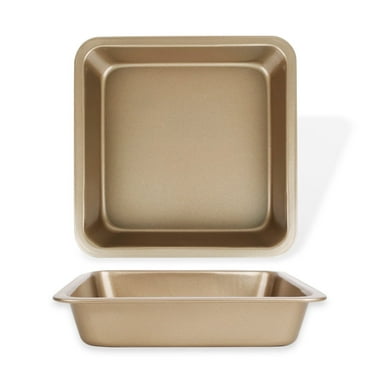 VINAUO 8 x 8 Cake Pan Set of 2, Nonstick Square Baking Pan for Oven, Carbon Steel  Brownies Cakes Pan, Non Toxic & Durable Gold