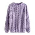 thumbnail image 5 of Mifsaly Womens Fuzzy Fleece Sweatshirt Crewneck Long Sleeve Cable Knit Pullover Sweater Textured Loose Fit Fall Winter Warm Clothes Purple,Free Size, 5 of 9