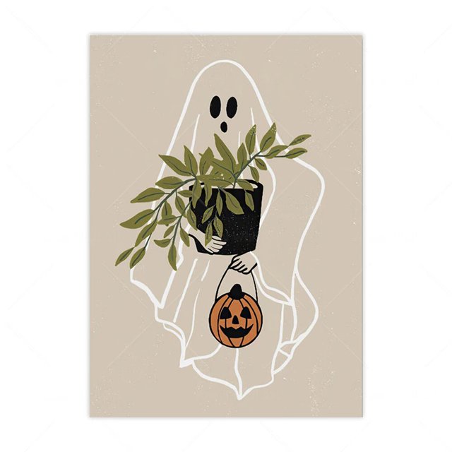 Carteles e impresiones de planta de estilo nórdico, colmillos de fantasma de Halloween, esqueleto, Otoño, cuadro sobre lienzo para pared, imágenes de pared para decoración para sala de estar