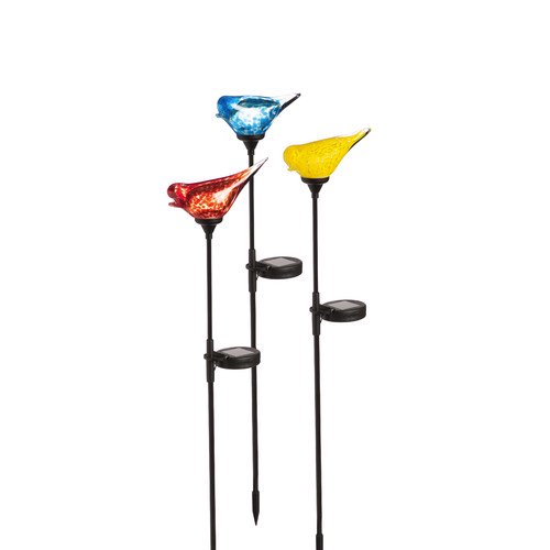 Evergreen Enterprises, Inc Solar Glass Bird Top Garden Stake (Set of 3