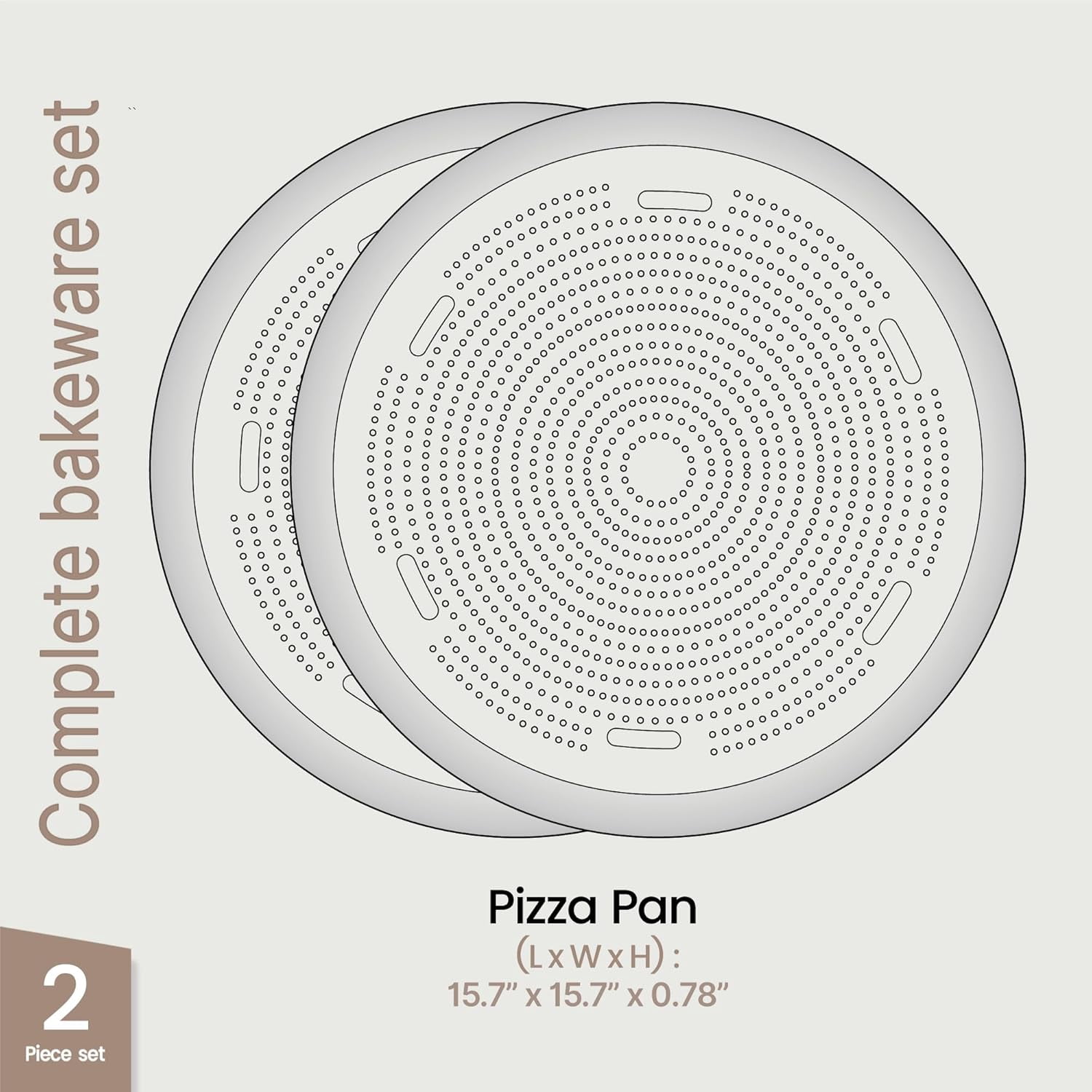 Bakken 16" Non-Stick Perforated Pizza Pan 2 Pack, Round Carbon Steel Tray, Oven & Dishwasher Safe, Durable Nonstick, Silver