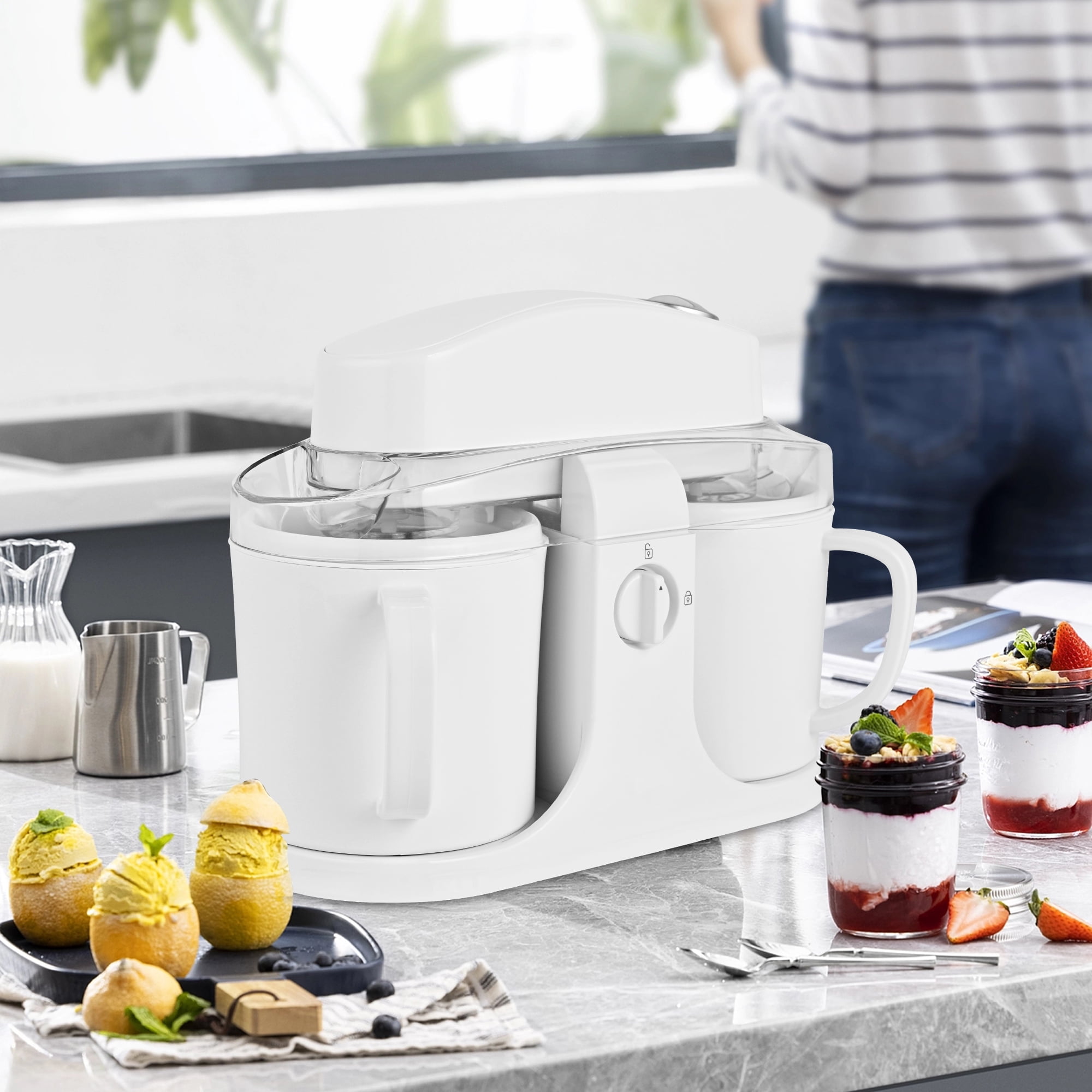 SUSTEAS Ice Cream Maker Machine for Home Use, with Two Ice Cream Bowls,Simple Operation and Easy to Clean,Pure White