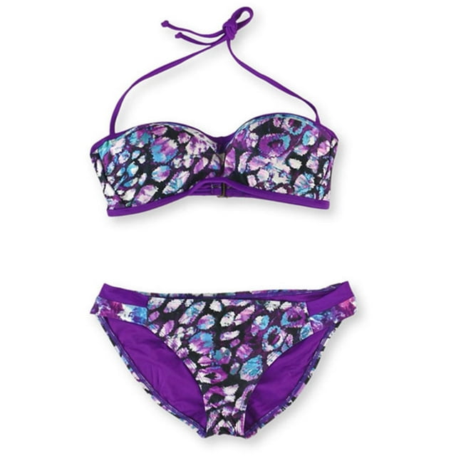 Becca Womens Printed Push Up 2 Piece Bikini, Purple, Medium
