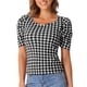 thumbnail image 1 of Blusa de trabajo de Houndstooth INSPIRE CHIC para mujeres, de manga corta, escote cuadrado, blusas casuales, color negro S, 1 of 1