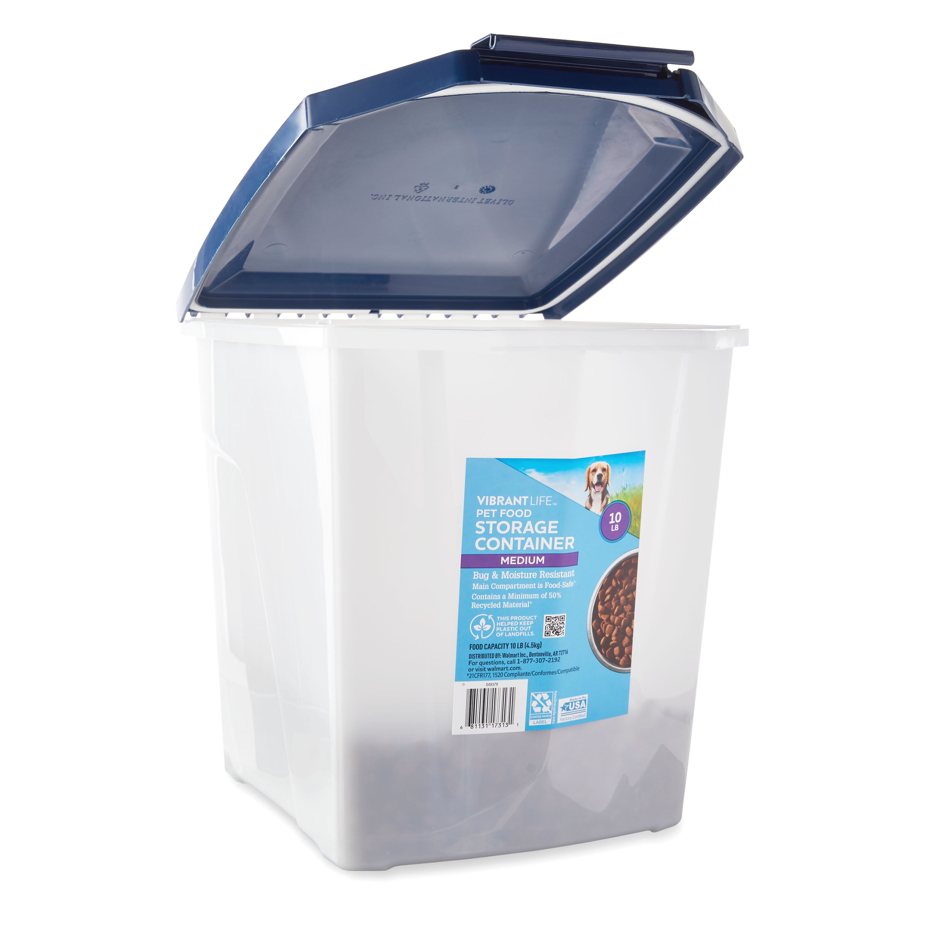 Vibrant Life Plastic Pet Food Storage Container with Locking Lid Extra Large 50 lb Walmart