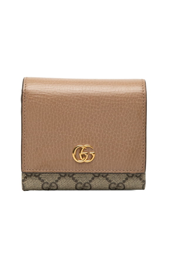 Pre-Owned Gucci GG Supreme Marmont Bi-fold Wallet 598587 Beige Brown Leather Women's GUCCI