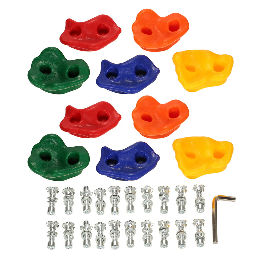Pack of 10pcs Climbing Frame Rocks Wall Grab Stones Holds w/Fixing Accessory 