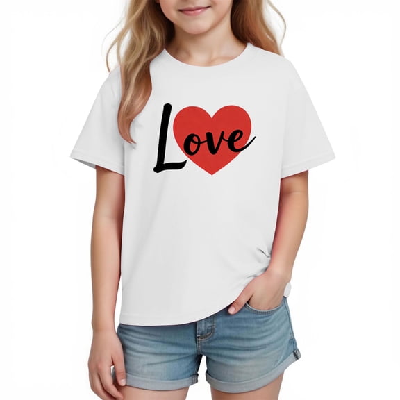 Plebaso Kids Valentines T-Shirts Cute Heart Graphic Tshirts for Boys Girls Short Sleeve Summer Tee Tops