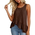 thumbnail image 5 of Pounoo Tank Tops for Women Round Neck Sleeveless Diagonal Ruffle Uneven Hem Tank Plain Crinkle Fabric Sleeveless Tops for Women Flowy Loose Fit Beach Vacation Soft Cute Summer Tops, 5 of 7