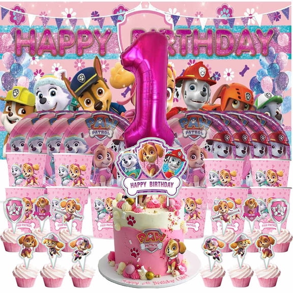 Paw Patrol 1st Birthday Cups Plates Party Supplies Decor Backdrop Fans Decorations Banner