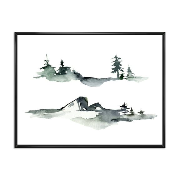 Designart 'Trees With Winter Dark Blue Mountain Landscape I' Modern Framed Canvas Wall Art Print