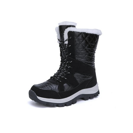 

Daeful Women Winter Shoes Plush Lining Hiking Shoe Mid Calf Snow Boots Non-slip Comfortable Comfort Bootie Driving Warm Boot Black 6