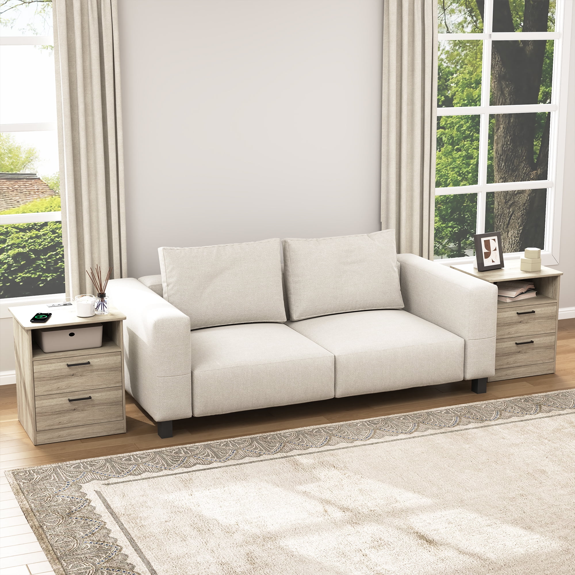 Demi Bonn 18" Side Table with Fast Charging Station USB C Cable Fast Charging, End Table Nightstand with Drawer and Shelf for Bedroom, Living Room, Gray