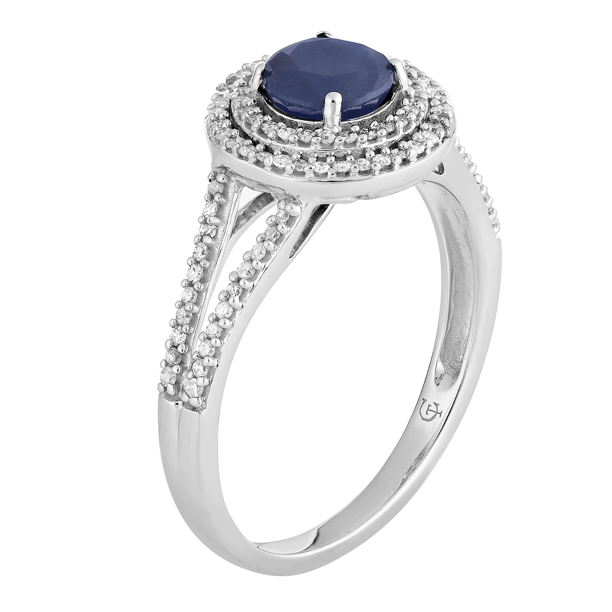 10k White Gold Sapphire & 1/3 Carat T.W. Diamond Halo Ring