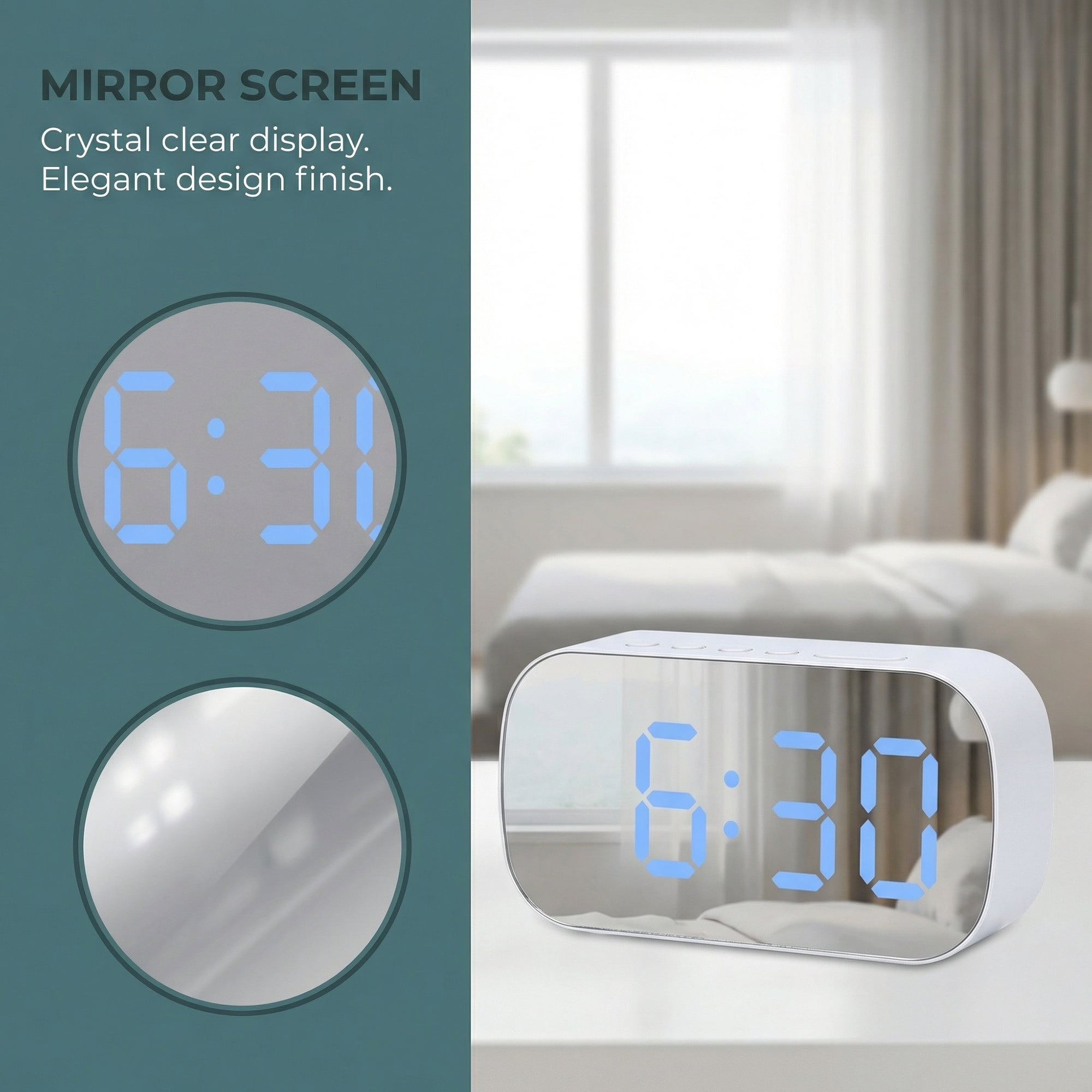 Unique Bargains Small Mirror Desk Clock with Big Numbers for Bedroom 5.1" x 1.4" x 2.6"